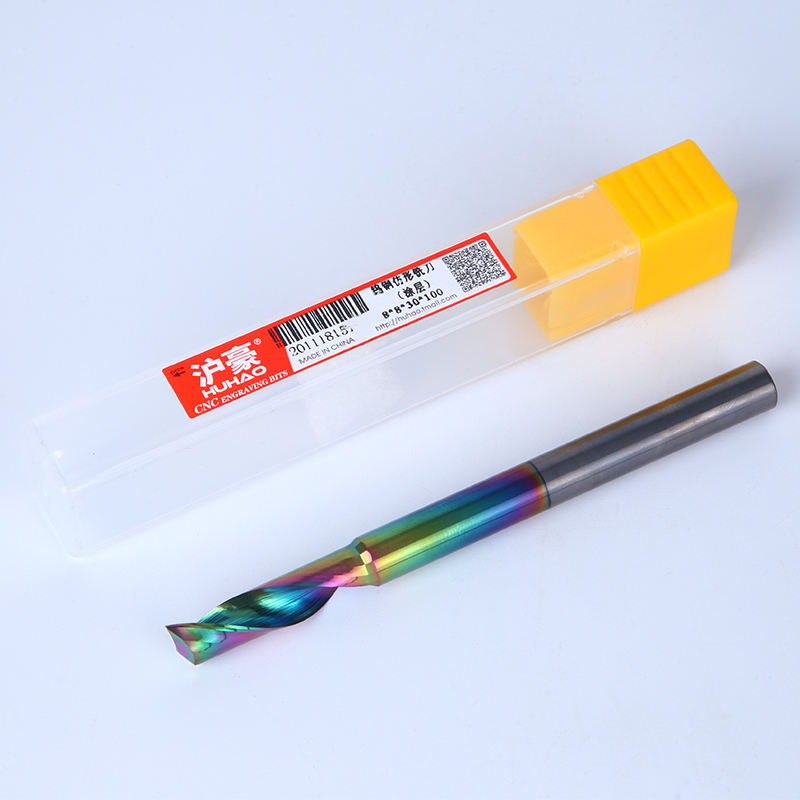 HUHAO 8mm cnc milling cutter tungsten carbide steel 10mm DLC coated drill bit single flute spiral router cutter for aluminum