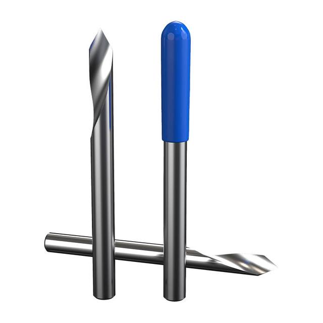 HUHAO 3.175MM shank single flute spiral V router bit tungsten steel cnc metal engraving bit carbide wood milling cutter