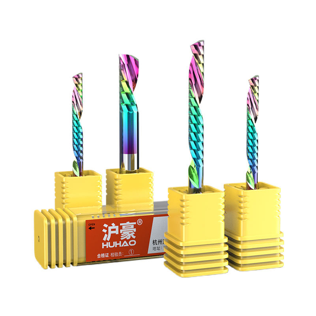 HUHAO 3.175mm down cut single flute spiral coated milling cutter cnc router cutter tungsten steel drill bit