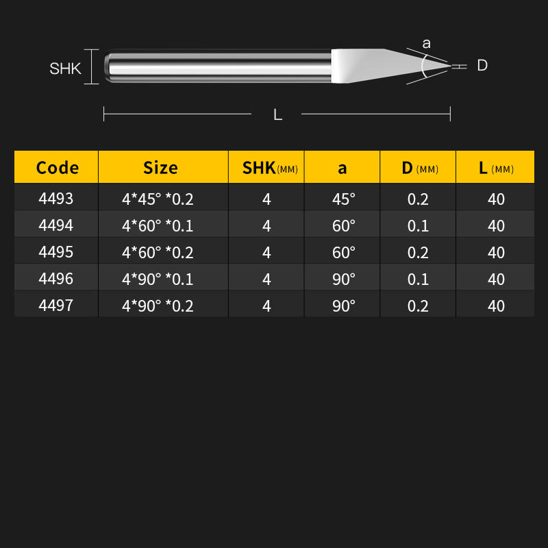 HUHAO 4mm Shank Flat bottom Engraving Bit for Carving Metal CNC Router tools 3A carbide overall length 40m V bitm