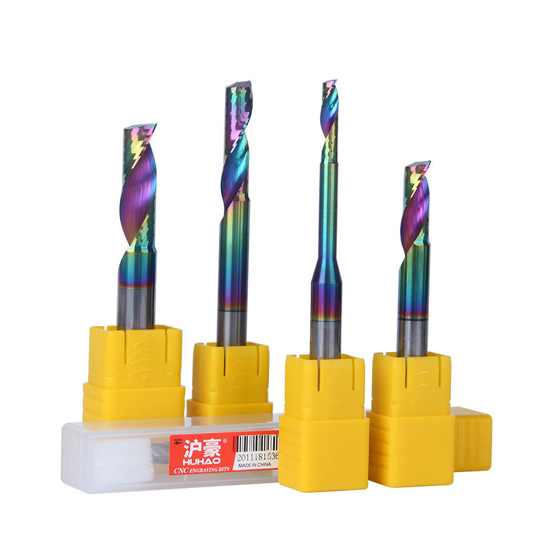 HUHAO 8mm cnc milling cutter tungsten carbide steel 10mm DLC coated drill bit single flute spiral router cutter for aluminum