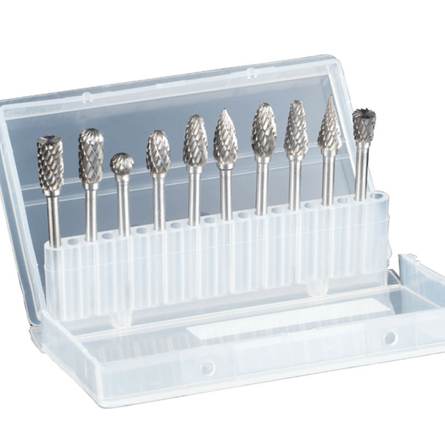 HUHAO Carbide Burr Set Double Cut 10PCS Rotary Burr Bits with 3mm(1/8") Shank 6mm(1/4") Bit Die Grinder Rotary Tool
