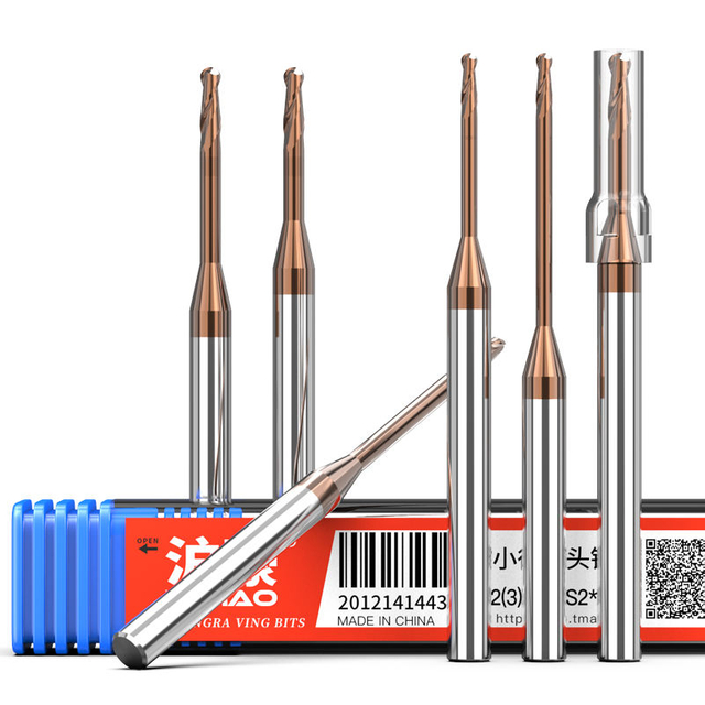 HUHAO HRC 55 ball nose two flutes carbide tungsten steel end mill TiSiN coated milling cutter cnc aluminum milling cutters