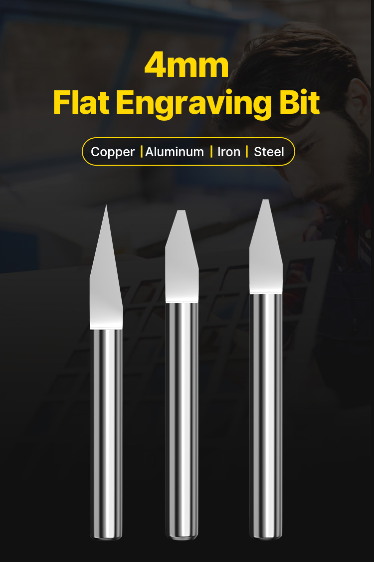 HUHAO 4mm Shank Flat bottom Engraving Bit for Carving Metal CNC Router tools 3A carbide overall length 40m V bitm