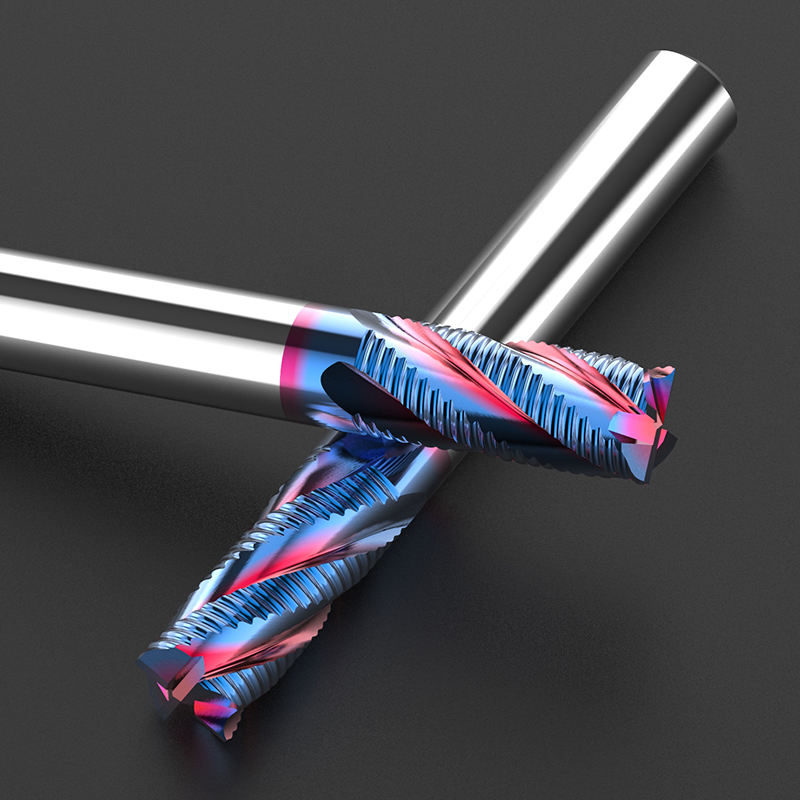 HUHAO HRC 65 four flutes spiral coated milling cutter tungsten steel metal roughing end mill cnc carbide router tools