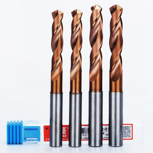 HUHAO HRC65 spiral twist milling cutter metal drill hole bits carbide coated cnc milling end mills