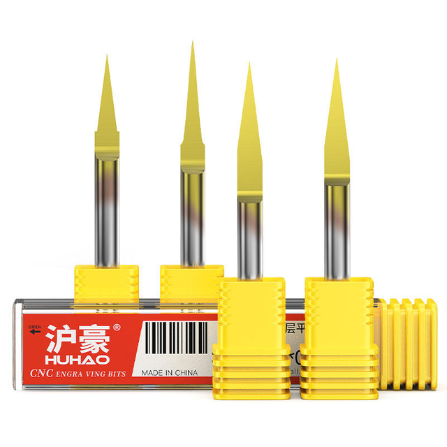 HUHAO 3.175 mm Shank Coated Engraving V bit CNC router bit carbide tungsten steel acrylic engraving tools PVC Tin coated