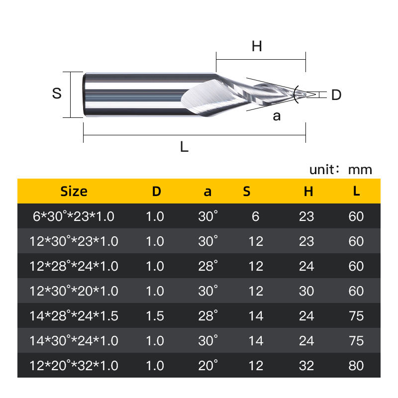 HUHAO spiral engraving letter router bit acrylic milling cutter tungsten steel acrylic engraving router bits for mini letters