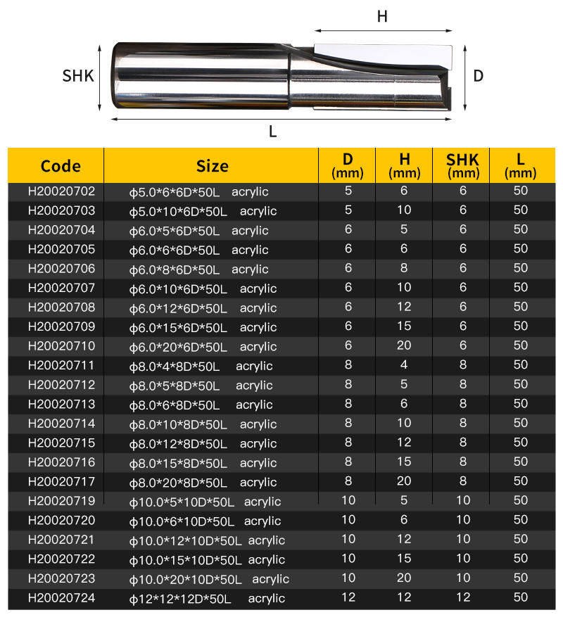 HUHAO 6mm Diamond PCD two flutes carbide milling cutter CNC tungsten drill bit acrylic mill aluminum router cutter