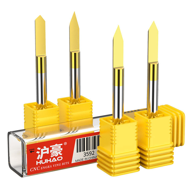 HUHAO 3.175 mm Shank Coated Engraving V bit CNC router bit carbide tungsten steel acrylic engraving tools PVC 45 degree