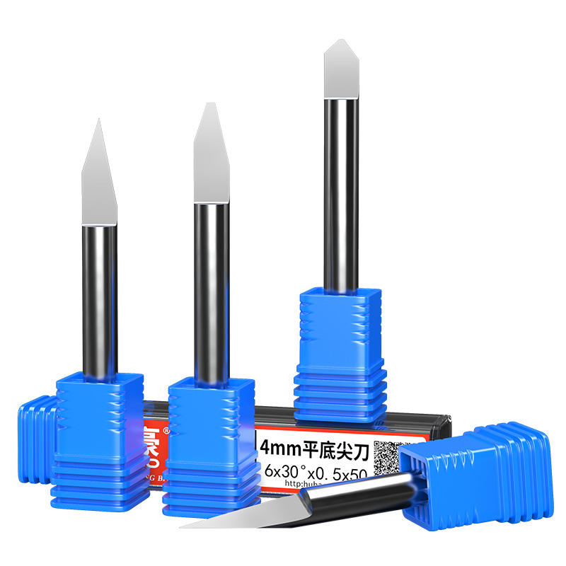 HUHAO 4mm Shank Flat bottom Engraving Bit for Carving Metal CNC Router tools 3A carbide overall length 40m V bitm