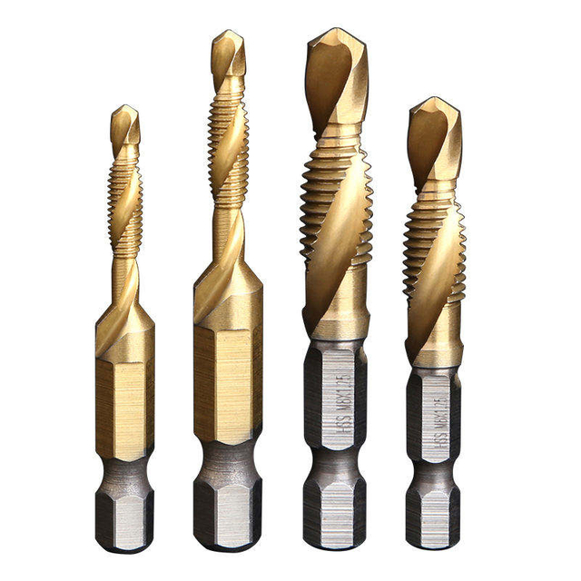 HUHAO Titanium Coated M4 M5 M6 M8 M10 HSS Spiral Tap Screw Drill Bits Set for Metal Threading 2006281222