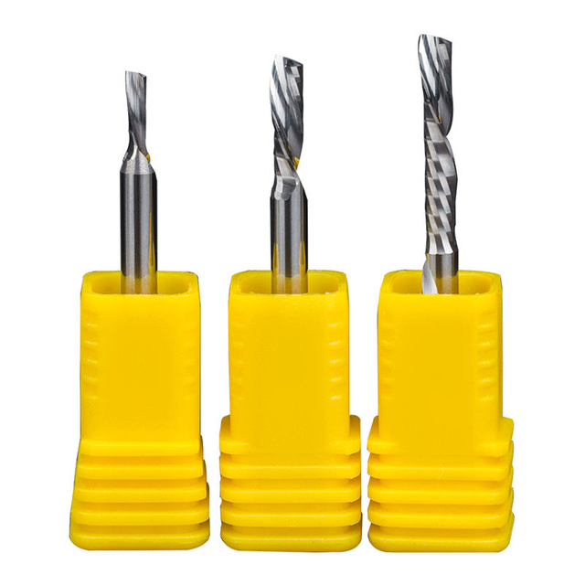 HUHAO 3.175mm cnc router cutter left cut single flute spiral milling cutter tungsten steel drill bits acrylic end mill